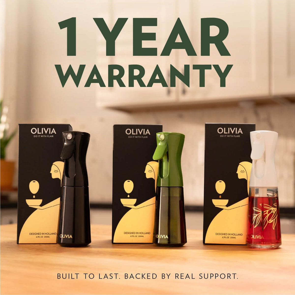 OLIVIA SIGNATURE Oil Sprayer for Cooking, 200ml Glass, Green/Gold