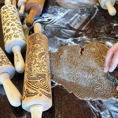 FLOWERING VINE Embossing Rolling Pin. Laser Engraved Dough Roller with Climbing Flowers Pattern for Embossed Cookies or Pottery