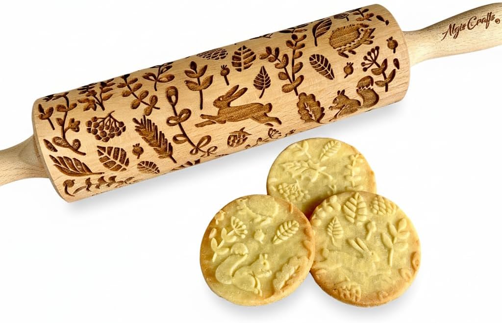 FLOWERING VINE Embossing Rolling Pin. Laser Engraved Dough Roller with Climbing Flowers Pattern for Embossed Cookies or Pottery