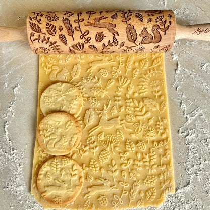 FLOWERING VINE Embossing Rolling Pin. Laser Engraved Dough Roller with Climbing Flowers Pattern for Embossed Cookies or Pottery