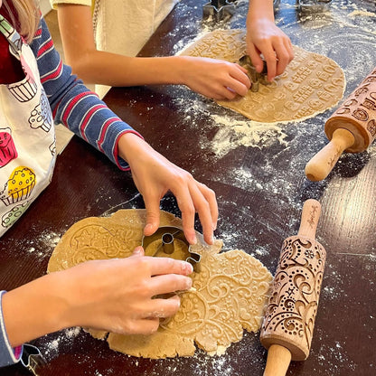 FLOWERING VINE Embossing Rolling Pin. Laser Engraved Dough Roller with Climbing Flowers Pattern for Embossed Cookies or Pottery