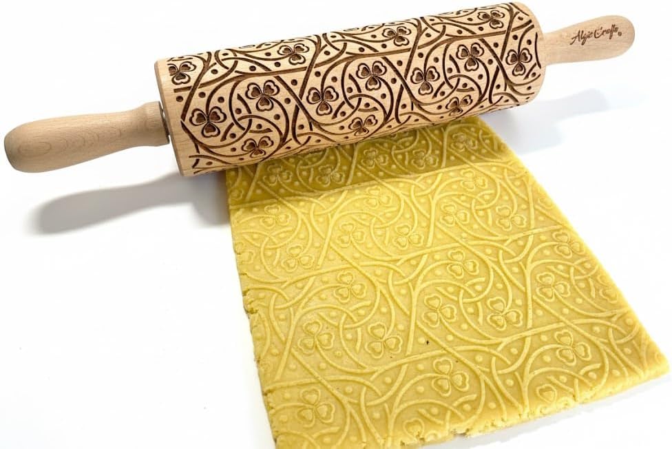 FLOWERING VINE Embossing Rolling Pin. Laser Engraved Dough Roller with Climbing Flowers Pattern for Embossed Cookies or Pottery