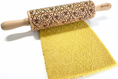 FLOWERING VINE Embossing Rolling Pin. Laser Engraved Dough Roller with Climbing Flowers Pattern for Embossed Cookies or Pottery