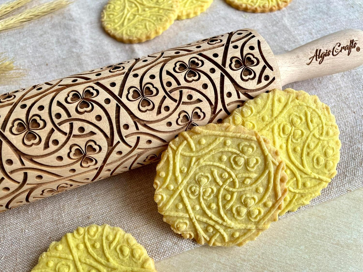 FLOWERING VINE Embossing Rolling Pin. Laser Engraved Dough Roller with Climbing Flowers Pattern for Embossed Cookies or Pottery