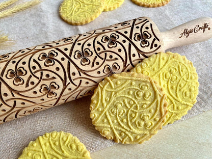 FLOWERING VINE Embossing Rolling Pin. Laser Engraved Dough Roller with Climbing Flowers Pattern for Embossed Cookies or Pottery