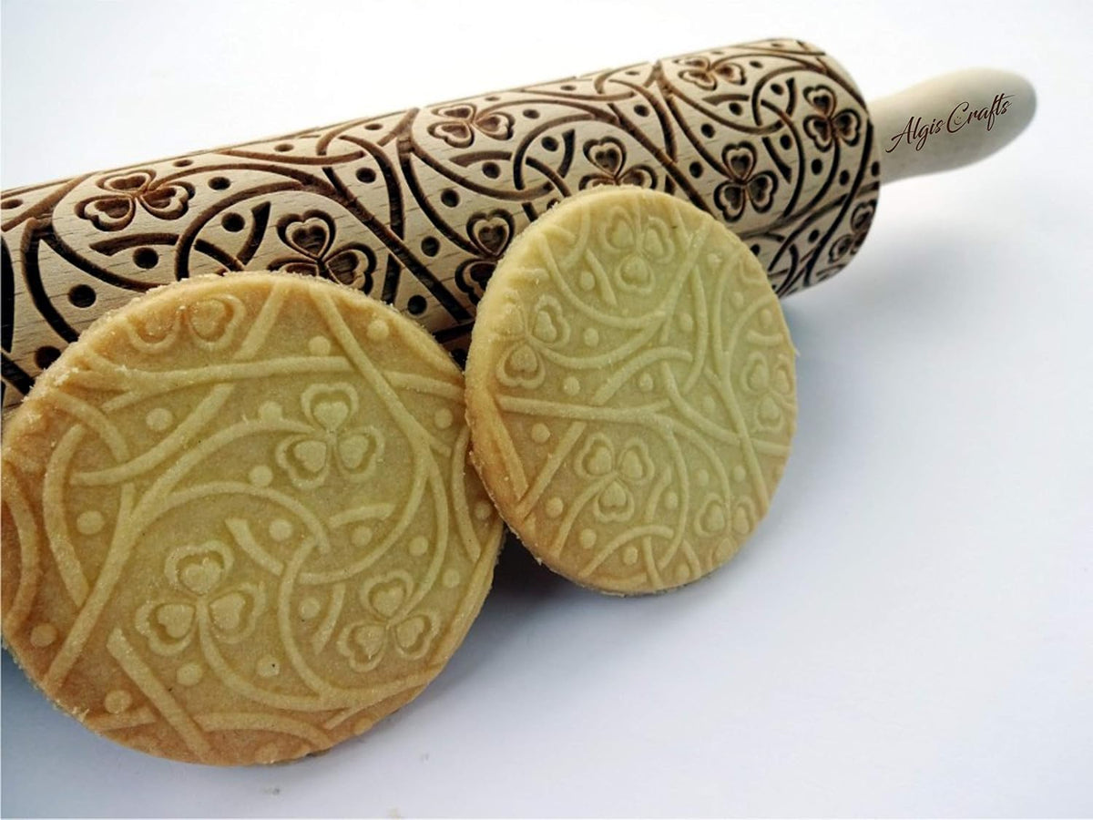 FLOWERING VINE Embossing Rolling Pin. Laser Engraved Dough Roller with Climbing Flowers Pattern for Embossed Cookies or Pottery