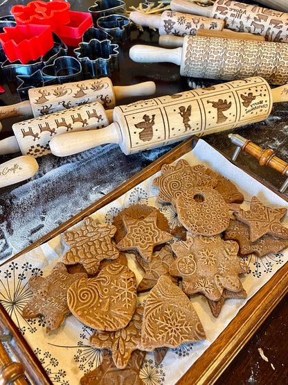FLOWERING VINE Embossing Rolling Pin. Laser Engraved Dough Roller with Climbing Flowers Pattern for Embossed Cookies or Pottery
