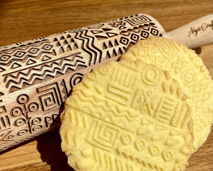 FLOWERING VINE Embossing Rolling Pin. Laser Engraved Dough Roller with Climbing Flowers Pattern for Embossed Cookies or Pottery