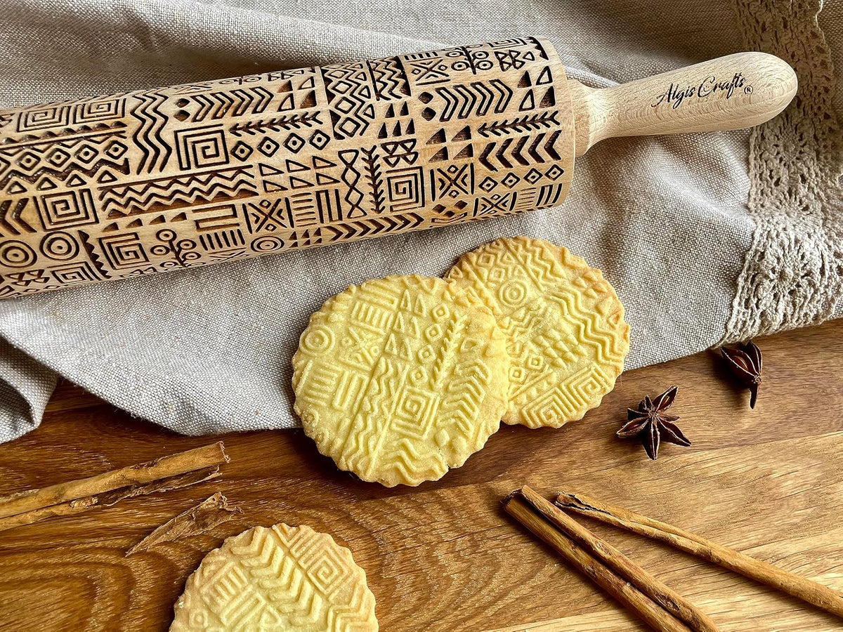 FLOWERING VINE Embossing Rolling Pin. Laser Engraved Dough Roller with Climbing Flowers Pattern for Embossed Cookies or Pottery