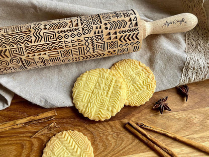 FLOWERING VINE Embossing Rolling Pin. Laser Engraved Dough Roller with Climbing Flowers Pattern for Embossed Cookies or Pottery