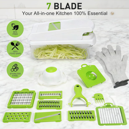 7 Blades Adjustable Mandoline Slicer, Multifunctional Veggie & Fruit Cutter