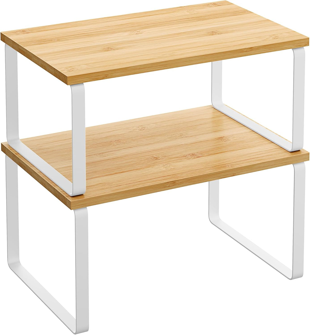 Cabinet Organizer Shelf, Set of 2 Kitchen Counter Shelves, Kitchen Storage, Spice Rack, Stackable, Expandable, Metal and Engineered Wood, 11.7 Inches, Ink Black and Natural Beige UKCS02NB