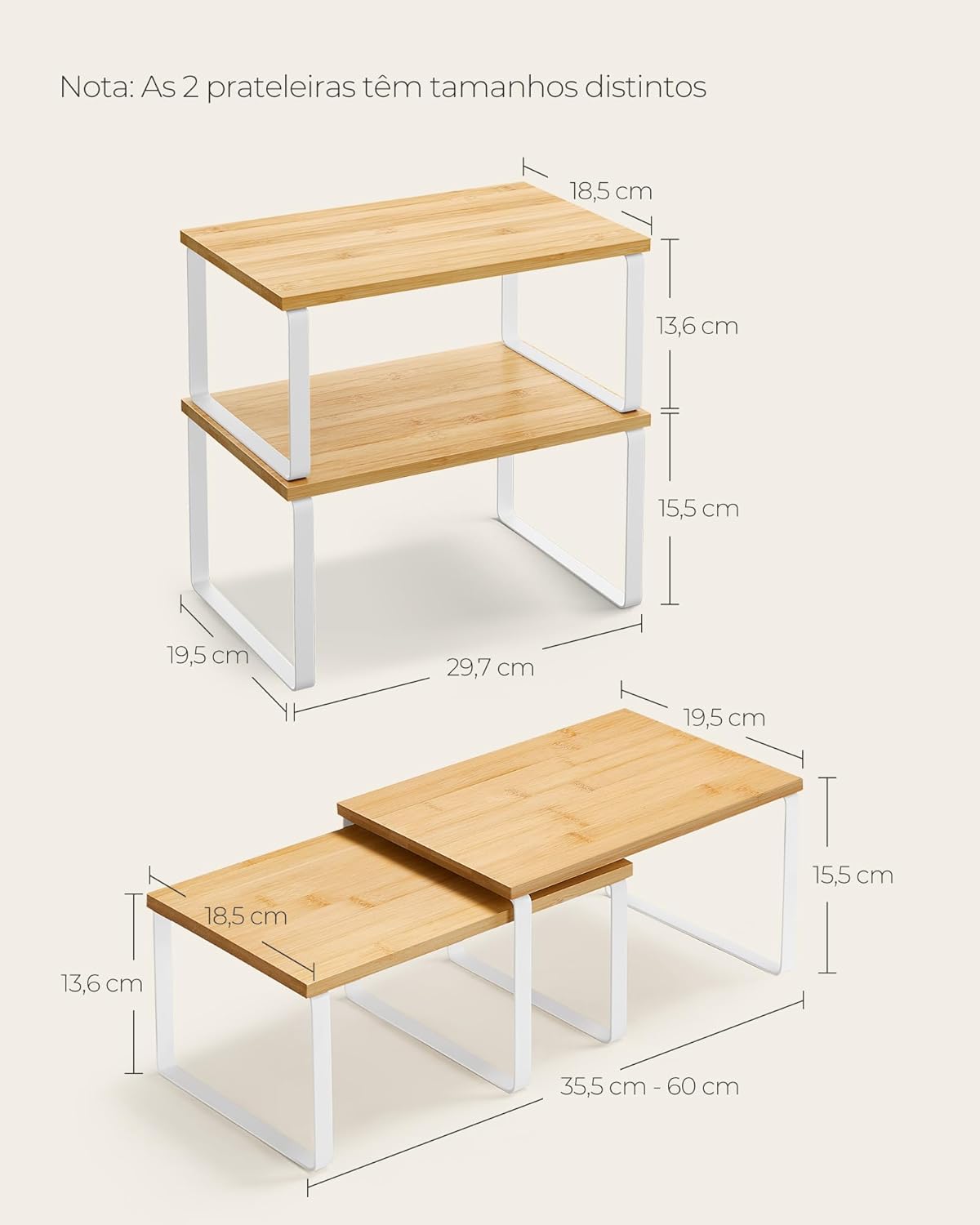 Cabinet Organizer Shelf, Set of 2 Kitchen Counter Shelves, Kitchen Storage, Spice Rack, Stackable, Expandable, Metal and Engineered Wood, 11.7 Inches, Ink Black and Natural Beige UKCS02NB