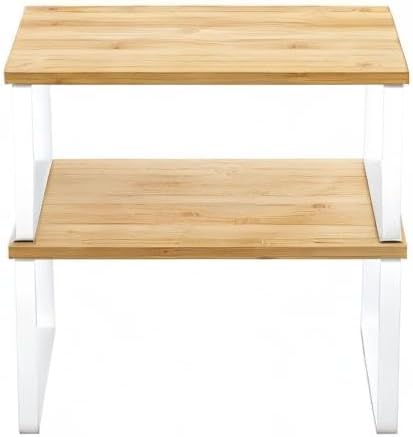 Cabinet Organizer Shelf, Set of 2 Kitchen Counter Shelves, Kitchen Storage, Spice Rack, Stackable, Expandable, Metal and Engineered Wood, 11.7 Inches, Ink Black and Natural Beige UKCS02NB