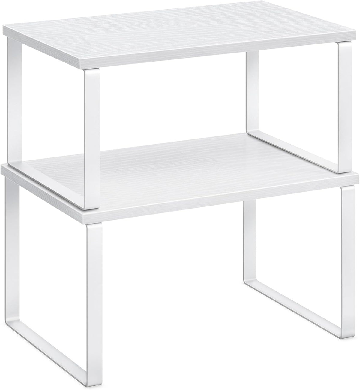 Cabinet Organizer Shelf, Set of 2 Kitchen Counter Shelves, Kitchen Storage, Spice Rack, Stackable, Expandable, Metal and Engineered Wood, 11.7 Inches, Ink Black and Natural Beige UKCS02NB