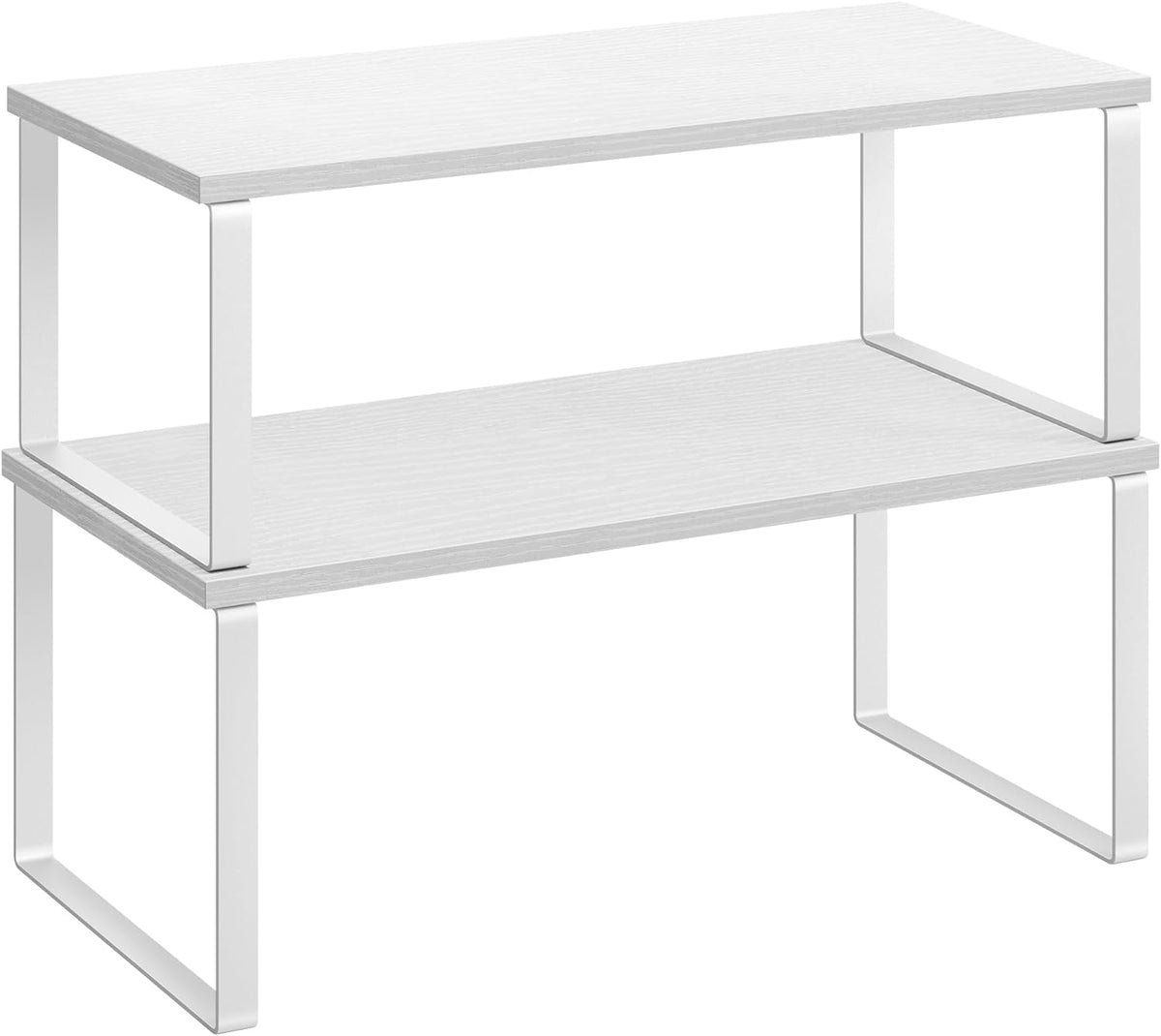 Cabinet Organizer Shelf, Set of 2 Kitchen Counter Shelves, Kitchen Storage, Spice Rack, Stackable, Expandable, Metal and Engineered Wood, 11.7 Inches, Ink Black and Natural Beige UKCS02NB