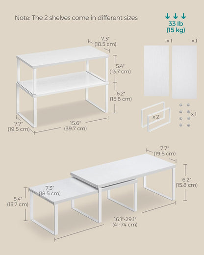 Cabinet Organizer Shelf, Set of 2 Kitchen Counter Shelves, Kitchen Storage, Spice Rack, Stackable, Expandable, Metal and Engineered Wood, 11.7 Inches, Ink Black and Natural Beige UKCS02NB