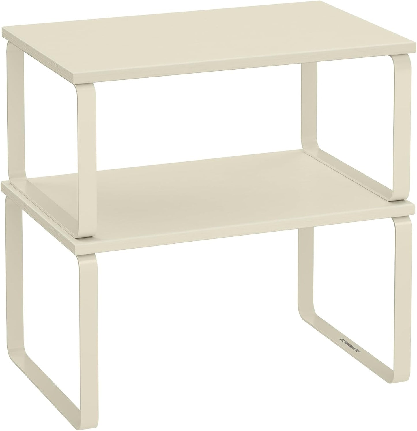 Cabinet Organizer Shelf, Set of 2 Kitchen Counter Shelves, Kitchen Storage, Spice Rack, Stackable, Expandable, Metal and Engineered Wood, 11.7 Inches, Ink Black and Natural Beige UKCS02NB