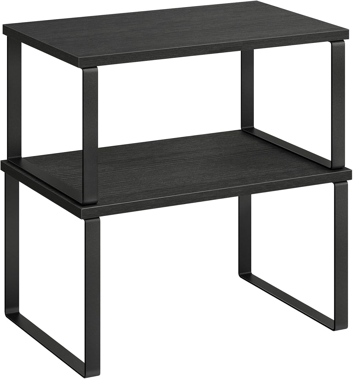 Cabinet Organizer Shelf, Set of 2 Kitchen Counter Shelves, Kitchen Storage, Spice Rack, Stackable, Expandable, Metal and Engineered Wood, 11.7 Inches, Ink Black and Natural Beige UKCS02NB