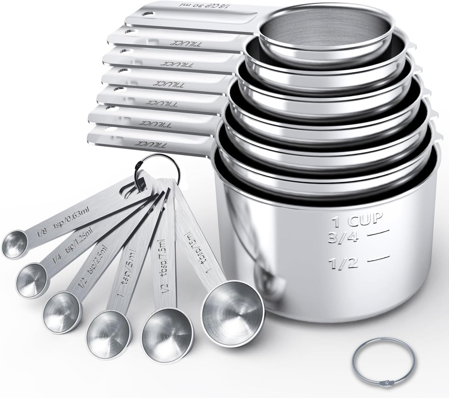 TILUCK Stainless Steel Measuring Cups & Spoons Set,Coffee Scoop Spoon | Kitchen Gadgets for Cooking & Baking,Set of 13