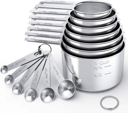 TILUCK Stainless Steel Measuring Cups & Spoons Set,Coffee Scoop Spoon | Kitchen Gadgets for Cooking & Baking,Set of 13
