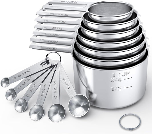 TILUCK Stainless Steel Measuring Cups & Spoons Set,Coffee Scoop Spoon | Kitchen Gadgets for Cooking & Baking,Set of 13