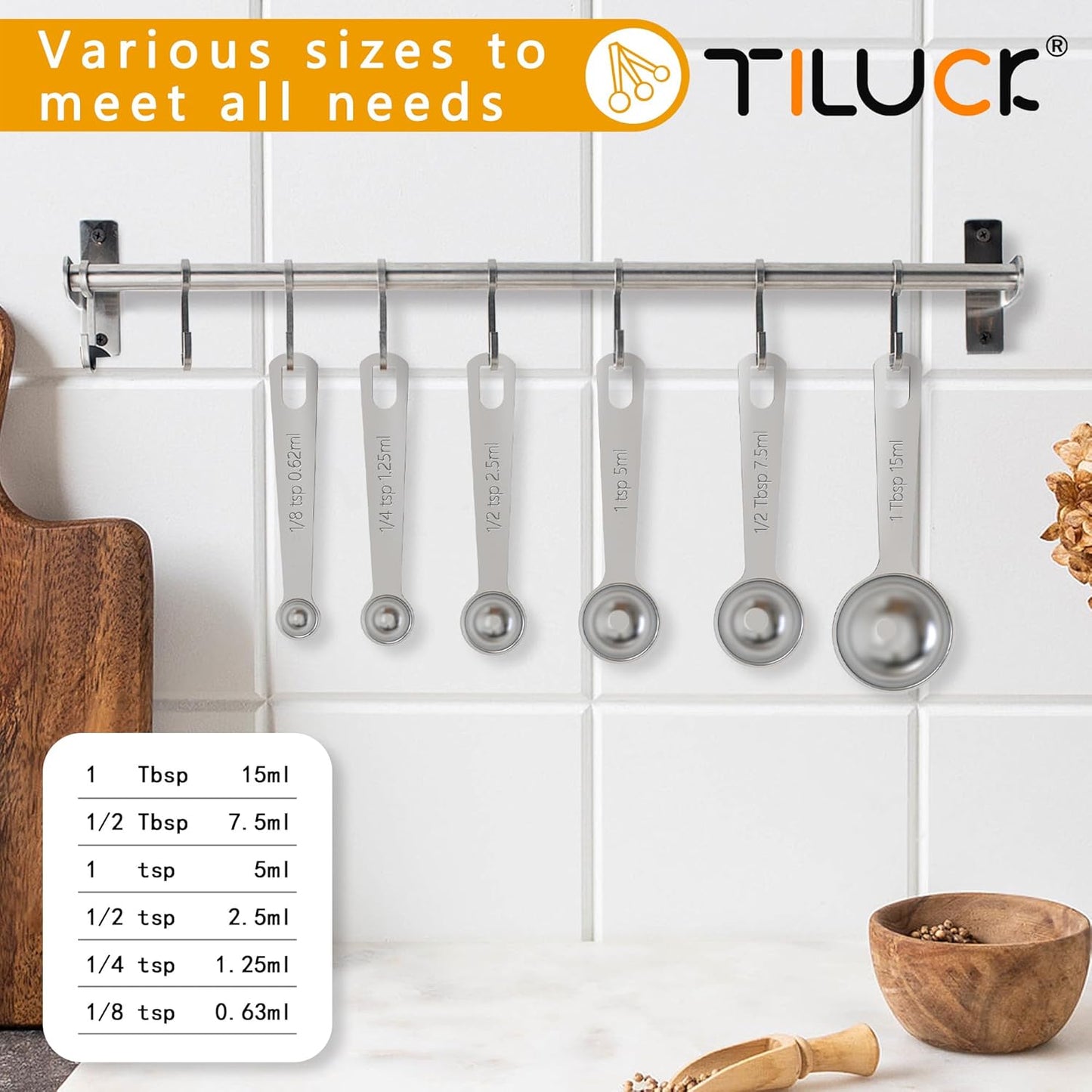 TILUCK Stainless Steel Measuring Cups & Spoons Set,Coffee Scoop Spoon | Kitchen Gadgets for Cooking & Baking,Set of 13
