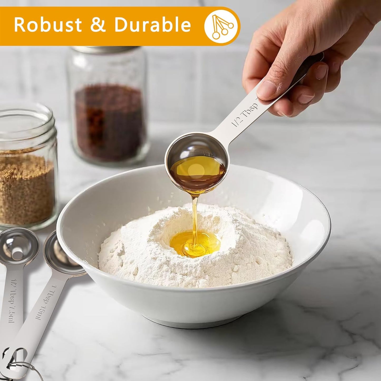 TILUCK Stainless Steel Measuring Cups & Spoons Set,Coffee Scoop Spoon | Kitchen Gadgets for Cooking & Baking,Set of 13