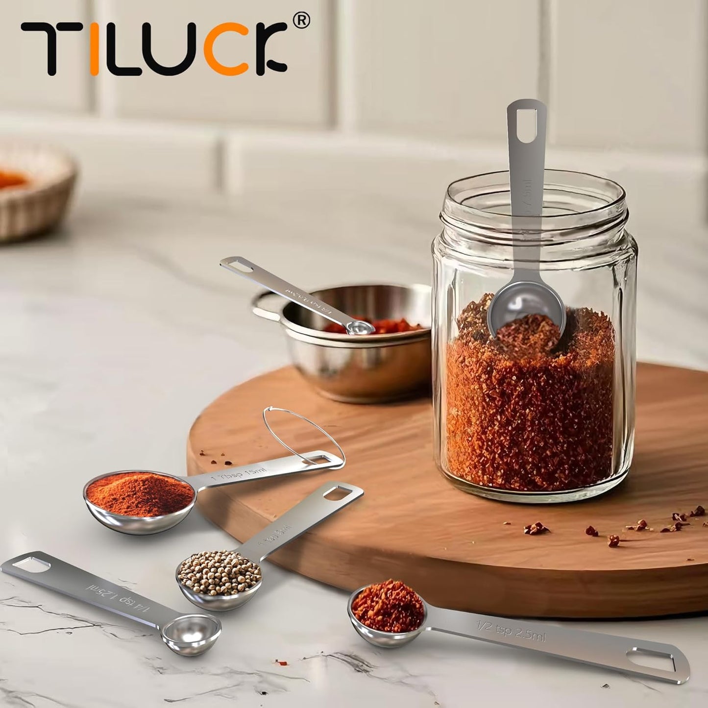 TILUCK Stainless Steel Measuring Cups & Spoons Set,Coffee Scoop Spoon | Kitchen Gadgets for Cooking & Baking,Set of 13