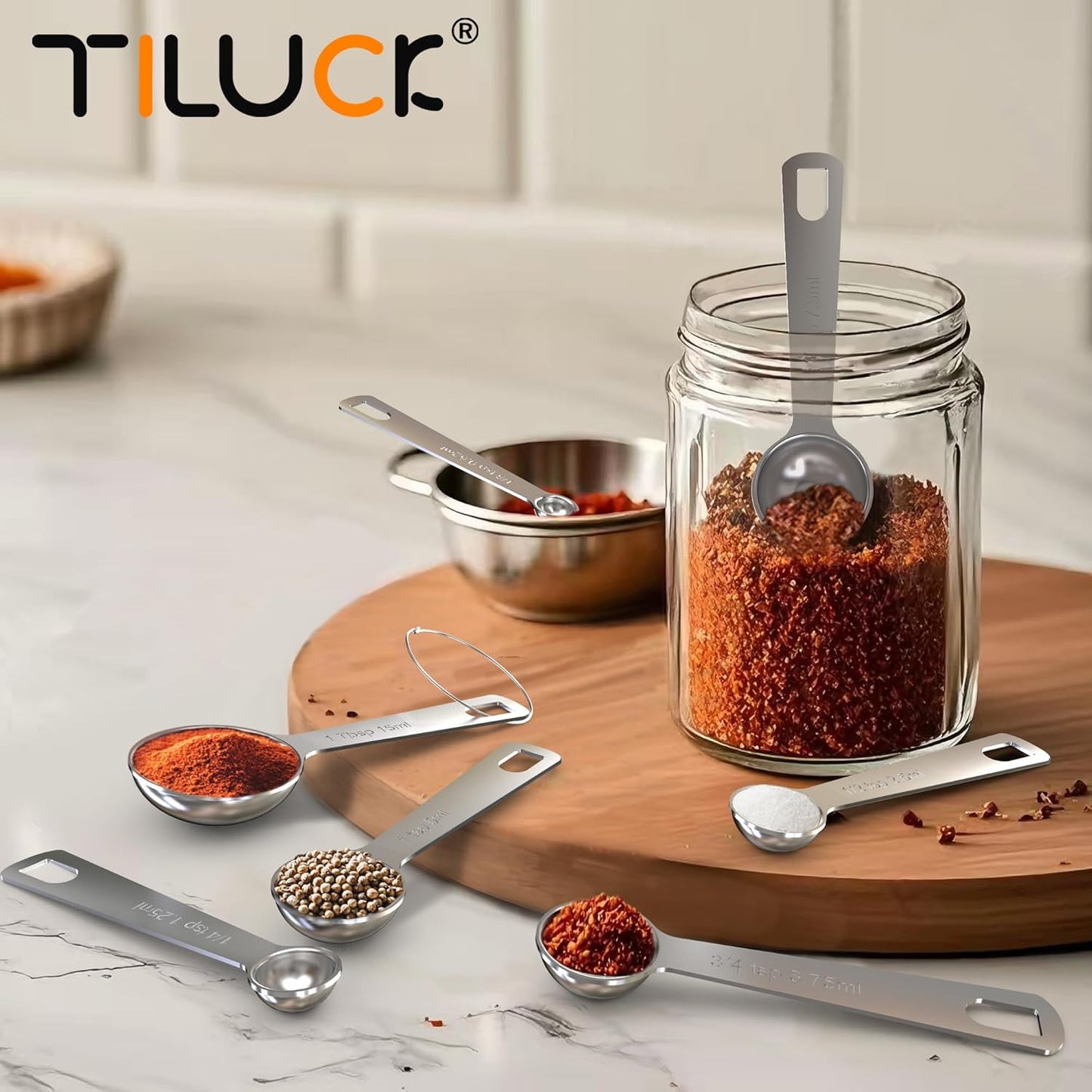TILUCK Stainless Steel Measuring Cups & Spoons Set,Coffee Scoop Spoon | Kitchen Gadgets for Cooking & Baking,Set of 13