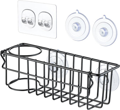 3-In-1 Sponge Holder for Kitchen Sink with Suction Cups & Adhesive Hook , In-sink Sponge Holder, Wall Hanging Sink Caddy Organizer Rack - Sponge, Dish Cloth, Brush, Scrubber - 304 Stainless Steel