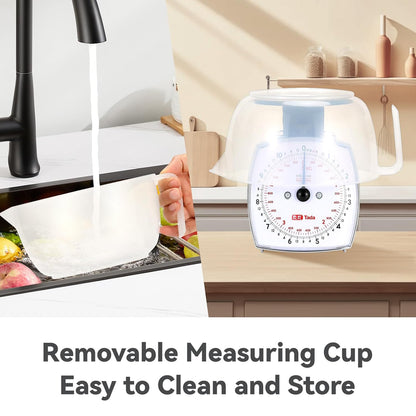 11lb Analog Food Scale Mechanical Dial Kitchen Scale, Removable Measuring Cup, Tare Function, Kitchen Friendly