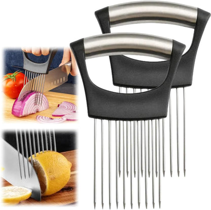 Onion Slicer, Stainless Steel Onion Holder for Slicing with Protective Case, Onion Cutter Tool for Meat Lemon Potato Tomato Avocado Egg Kitchen Slicing Assistant Tool (1 PCS)