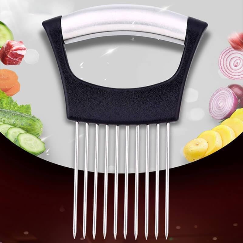 Onion Slicer, Stainless Steel Onion Holder for Slicing with Protective Case, Onion Cutter Tool for Meat Lemon Potato Tomato Avocado Egg Kitchen Slicing Assistant Tool (1 PCS)