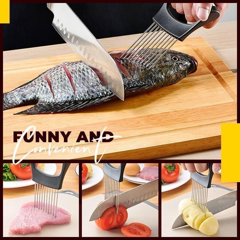Onion Slicer, Stainless Steel Onion Holder for Slicing with Protective Case, Onion Cutter Tool for Meat Lemon Potato Tomato Avocado Egg Kitchen Slicing Assistant Tool (1 PCS)