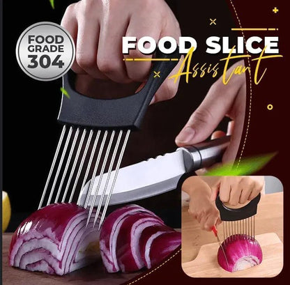Onion Slicer, Stainless Steel Onion Holder for Slicing with Protective Case, Onion Cutter Tool for Meat Lemon Potato Tomato Avocado Egg Kitchen Slicing Assistant Tool (1 PCS)