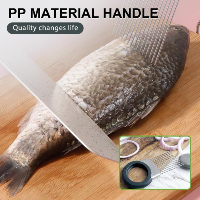 Onion Slicer, Stainless Steel Onion Holder for Slicing with Protective Case, Onion Cutter Tool for Meat Lemon Potato Tomato Avocado Egg Kitchen Slicing Assistant Tool (1 PCS)