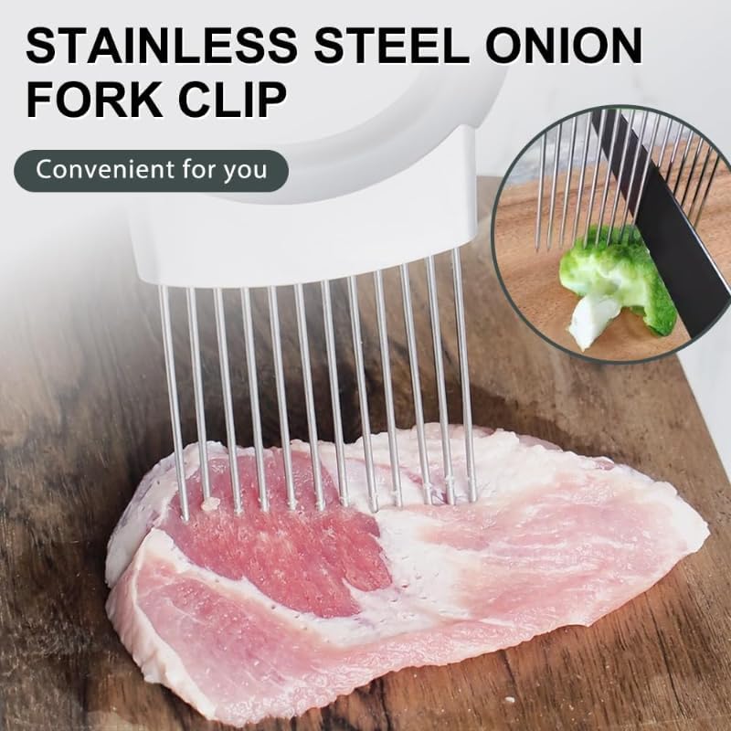 Onion Slicer, Stainless Steel Onion Holder for Slicing with Protective Case, Onion Cutter Tool for Meat Lemon Potato Tomato Avocado Egg Kitchen Slicing Assistant Tool (1 PCS)
