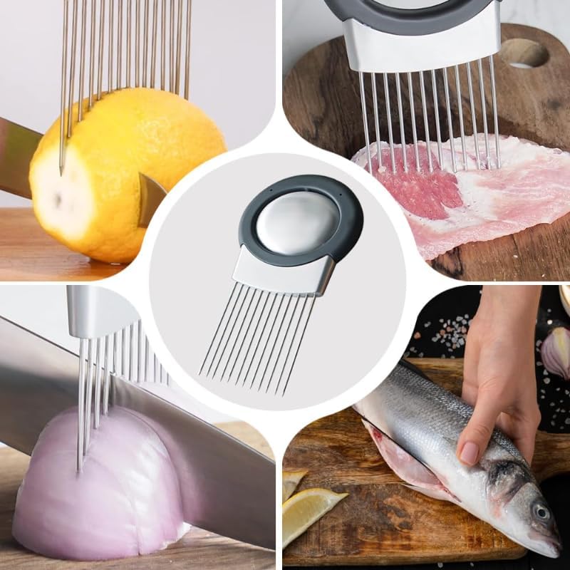 Onion Slicer, Stainless Steel Onion Holder for Slicing with Protective Case, Onion Cutter Tool for Meat Lemon Potato Tomato Avocado Egg Kitchen Slicing Assistant Tool (1 PCS)