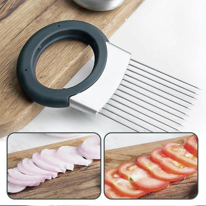 Onion Slicer, Stainless Steel Onion Holder for Slicing with Protective Case, Onion Cutter Tool for Meat Lemon Potato Tomato Avocado Egg Kitchen Slicing Assistant Tool (1 PCS)