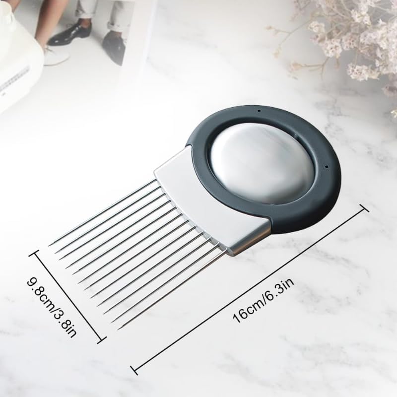 Onion Slicer, Stainless Steel Onion Holder for Slicing with Protective Case, Onion Cutter Tool for Meat Lemon Potato Tomato Avocado Egg Kitchen Slicing Assistant Tool (1 PCS)