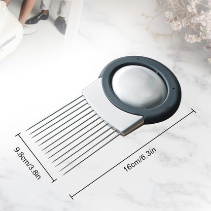 Onion Slicer, Stainless Steel Onion Holder for Slicing with Protective Case, Onion Cutter Tool for Meat Lemon Potato Tomato Avocado Egg Kitchen Slicing Assistant Tool (1 PCS)