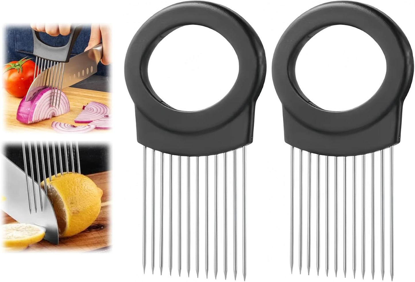 Onion Slicer, Stainless Steel Onion Holder for Slicing with Protective Case, Onion Cutter Tool for Meat Lemon Potato Tomato Avocado Egg Kitchen Slicing Assistant Tool (1 PCS)