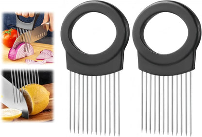 Onion Slicer, Stainless Steel Onion Holder for Slicing with Protective Case, Onion Cutter Tool for Meat Lemon Potato Tomato Avocado Egg Kitchen Slicing Assistant Tool (1 PCS)