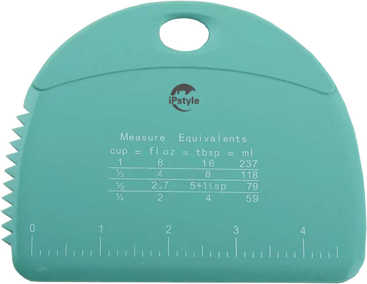 Silicone Dough Scraper Chopper, Bench Scraper with Serrated Edge Measuring Scale, Multipurpose Pizza Cutter, Pastry, Food Scraper for Baking, Dough, Bread, Cake (Blue)