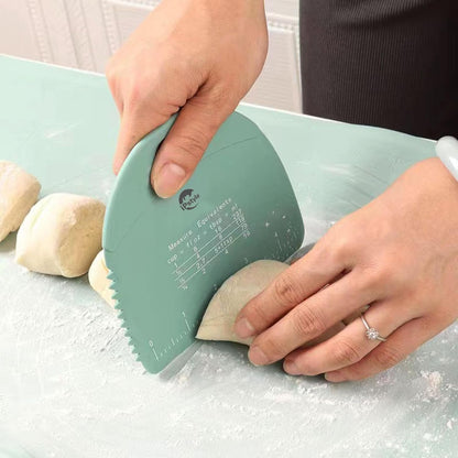 Silicone Dough Scraper Chopper, Bench Scraper with Serrated Edge Measuring Scale, Multipurpose Pizza Cutter, Pastry, Food Scraper for Baking, Dough, Bread, Cake (Blue)