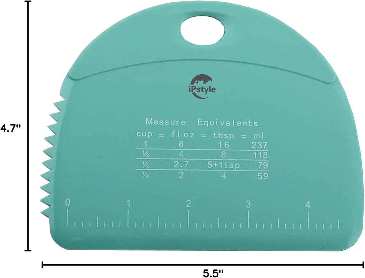 Silicone Dough Scraper Chopper, Bench Scraper with Serrated Edge Measuring Scale, Multipurpose Pizza Cutter, Pastry, Food Scraper for Baking, Dough, Bread, Cake (Blue)