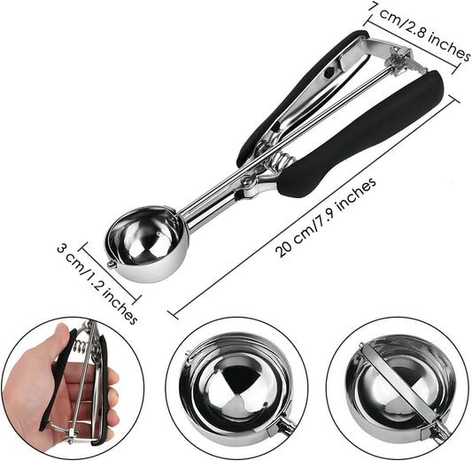 Mini Cookie Scoop #100-2 Teaspoon Scoop - Mini Ice Cream Scoop, Made of Food Grade 304 Stainless Steel with Comfortable Rubber Grip Handles