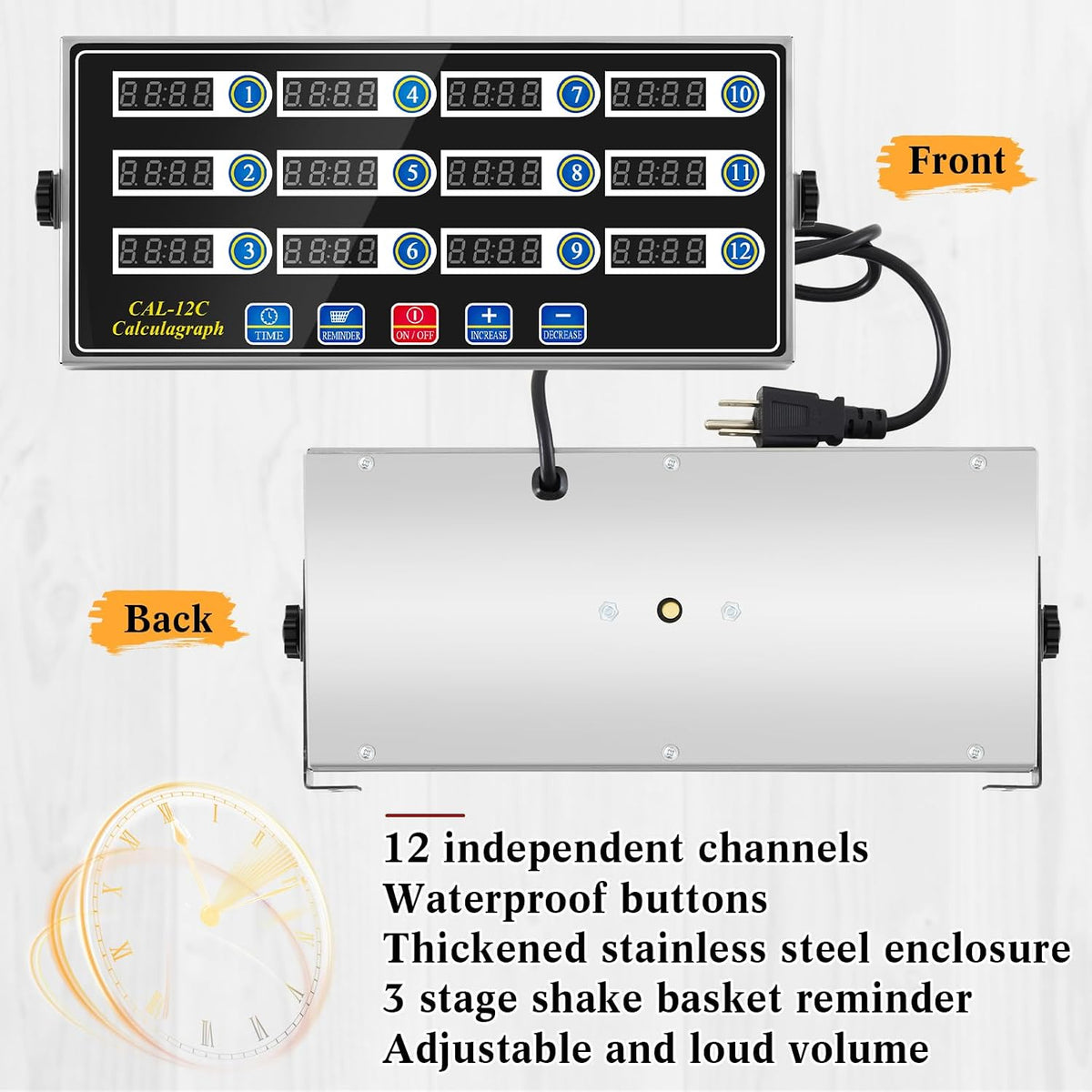 1 Pack Commercial Digital Kitchen Timer for Cooking, 8 Channel