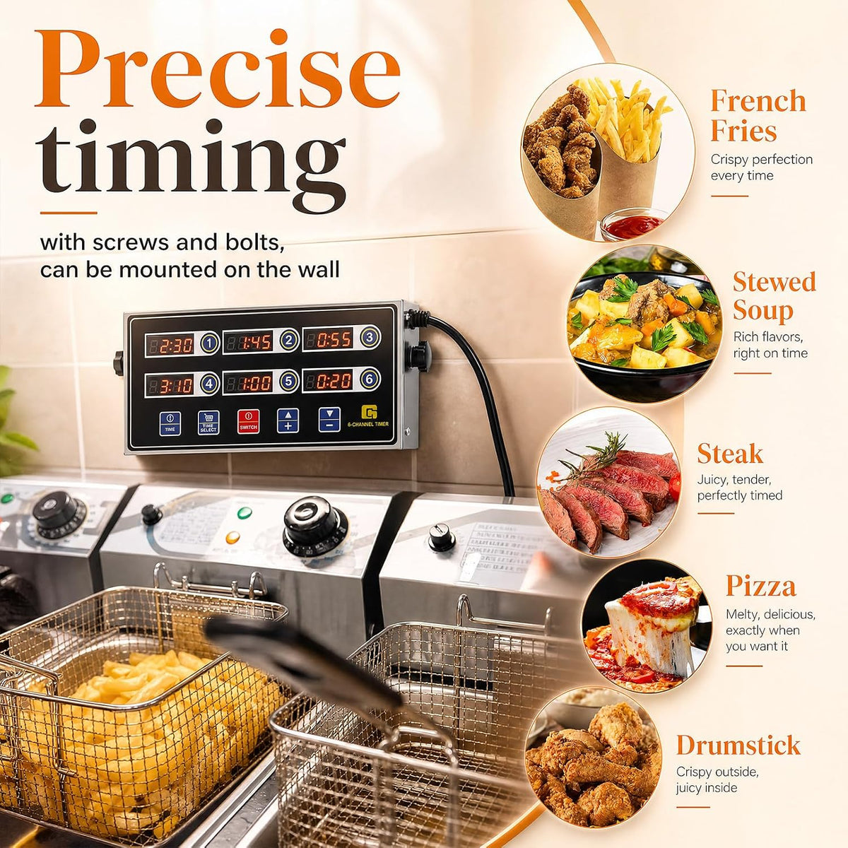 1 Pack Commercial Digital Kitchen Timer for Cooking, 8 Channel
